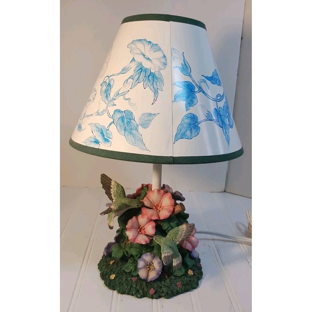 Vintage Porcelain Hummingbird Lamp Morning Glory Floral Sculpted Accent Light
